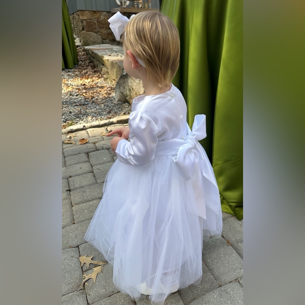 White 2T Flower Girl or Communion Dress, 3/4 Sleeves